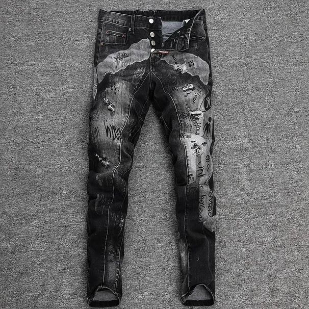 Men's Clothing Men's Splatter Paint Jeans - Loose Straight Leg Distressed Denim Pants_mkmklike.com