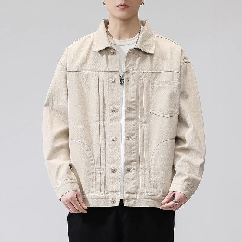 Loom Italy 2025 Spring And Autumn Denim Men's American Style Trendy Brand Beige Workwear Casual Jacket Top_mkmklike.com