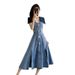 Yujie Fan's Contrasting Color Big Lapel Waist A-Line 2025 Slimming Early Autumn Dress With Slit Dim Long Skirt For_mkmklike.com