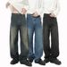 Men's Workwear Jeans With Structural Seam Design & Curved Utility Pockets Loose Fit Denim Pants For All Seasons (XS-XL)_mkmklike.com