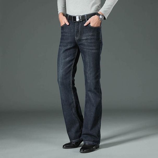 Suitable For All Seasons Men's High Waist Stretch Loose Fit Flared Wide Leg Jeans_mkmklike.com
