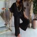 Women's Clothing V neck bat sleeve top casual pants set_mkmklike.com