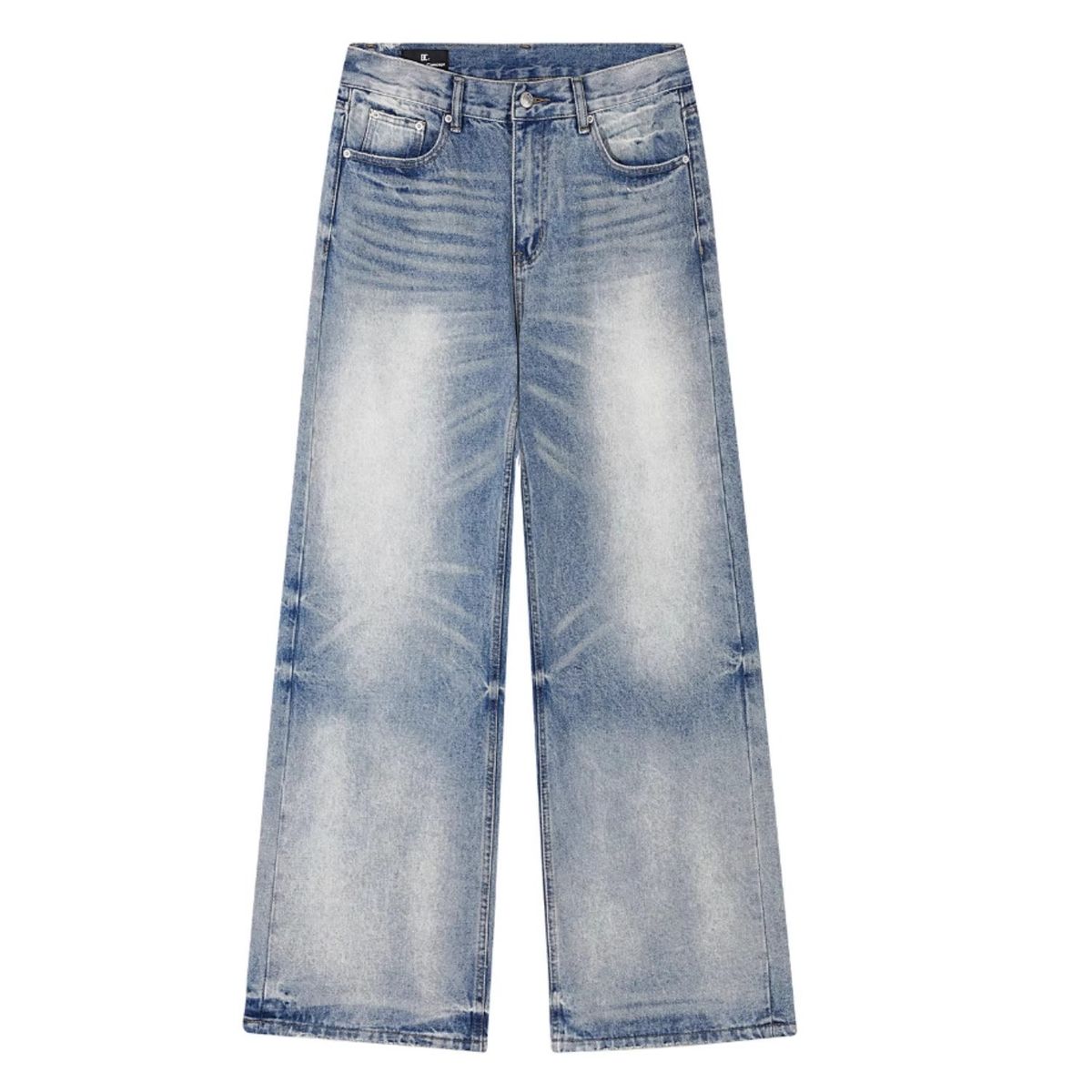 Men's Clothing Versatile Washed Blue Straight Leg Jeans Vintage Distressed Long Trousers_mkmklike.com
