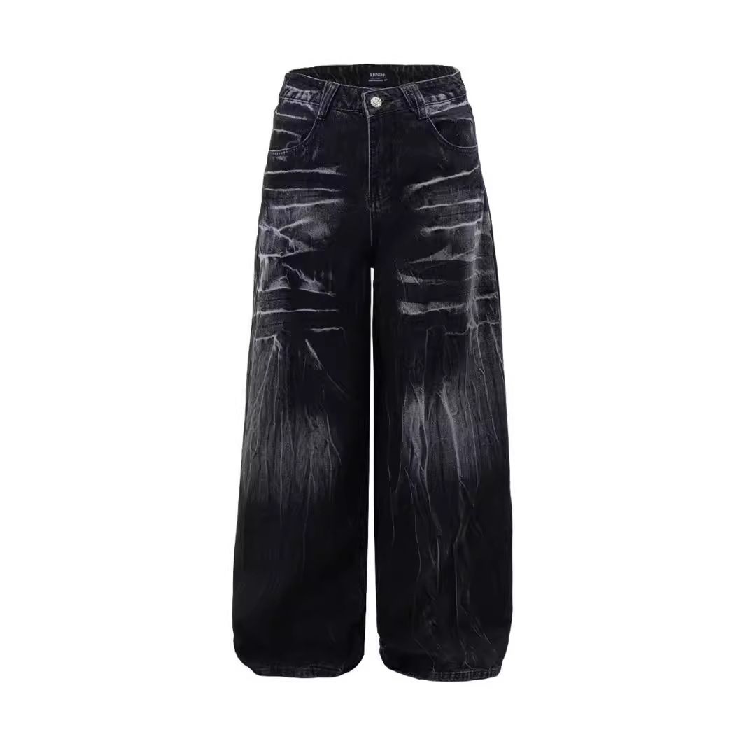 Streetwear Washed Distressed Denim Jeans – Relaxed Straight-Leg Fit With Whisker & Fray Details | Unisex Baggy Vintage-Inspired Pants For Men_mkmklike.com