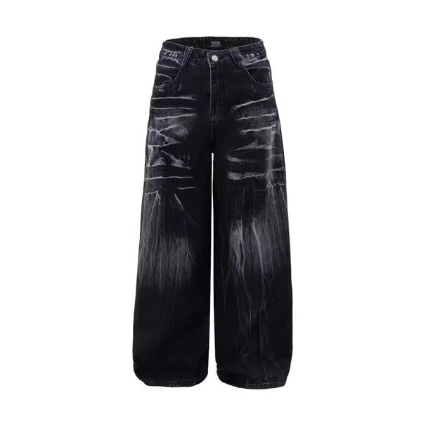 Streetwear Washed Distressed Denim Jeans – Relaxed Straight-Leg Fit With Whisker & Fray Details | Unisex Baggy Vintage-Inspired Pants For Men_mkmklike.com