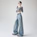 High Waist Loose Washed Jeans For Women Slimming Draped Straight Floor-Length Wide-Leg Blue Long Pants_mkmklike.com