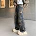 Distressed Denim Jeans For Men - Vintage Washed High Street Wide Leg Baggy Pants With Hand-Painted Details_mkmklike.com