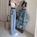 Women's Clothing Contrast Color Slightly Wide Leg Jeans Spring New Narrow Version High Waist Color Matching Drape Loose Straight Simple Mopping Pants_mkmklike.com