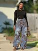 Women's Retro Floral Flocked Curved Blade Jeans New Washed Denim Independent Store_mkmklike.com