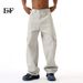 EF JEANS | 2024 New American Solid Color Large Pocket Overalls Light Grey Casual Loose Straight Jeans_mkmklike.com
