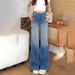 High-waisted Slim Straight-leg Jeans For Women, 2026 Summer, With Contrasting Color Design, Loose Fit, Slimming Wide-leg_mkmklike.com