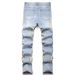 Men's Slim Straight Jeans With Fashion Hole Embroidery Patch - Comfortable Cotton Denim Pants For Casual Wear (Sizes 28-42)_mkmklike.com