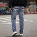 Plus Size Men's Jeans Stretch Slim Fit Trendy Embroidered High Street Straight Leg Pants_mkmklike.com