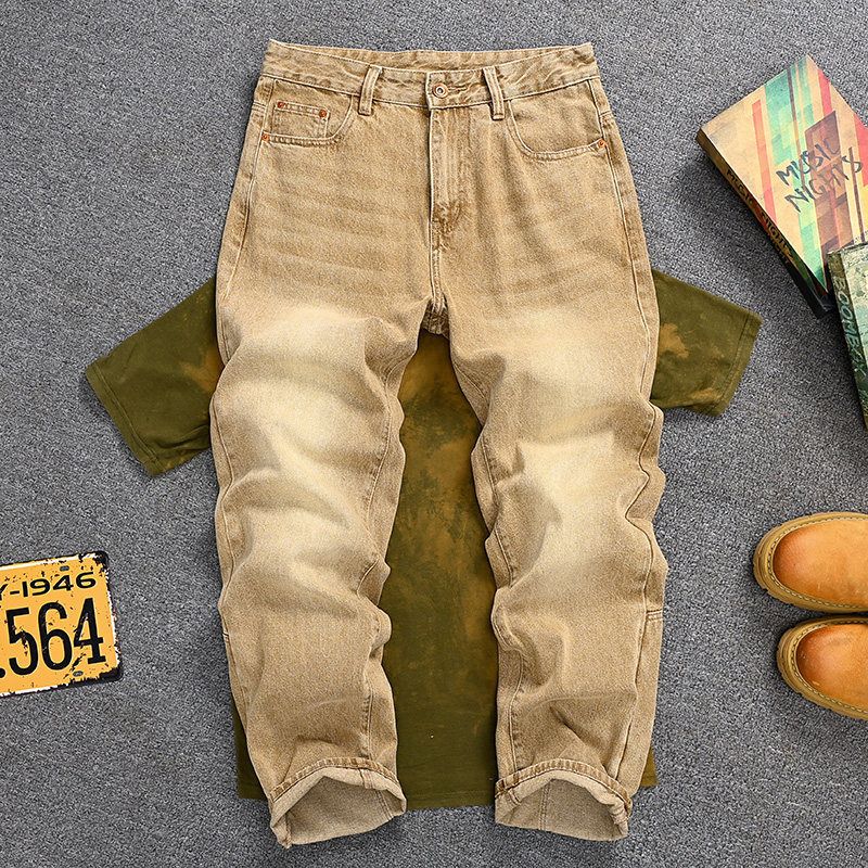 Men's Streetwear Straight-Leg Cargo Pants - Relaxed Fit Washed Cotton Blend Khaki Pants For Casual & Urban Style_mkmklike.com