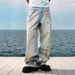 American High Street 3D Digital Print Candy Chain Distressed Curved Blade Jeans, Unisex Straight Leg Casual Pants._mkmklike.com