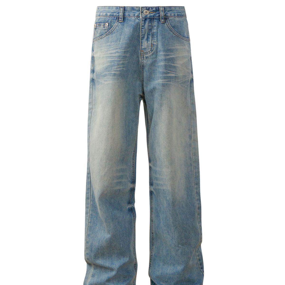 Men's Clothing Retro Washed Cat Whisker Clean Fit Straight Wide Leg Jeans Trendy Men And Women Loose Casual Trousers_mkmklike.com