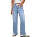 Trendy High-Waisted Wide-Leg Jeans - Stretchy Denim With Drawstring, Relaxed Straight Fit, Comfortable Cotton-Spandex Blend_mkmklike.com