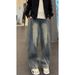 Men's And Women's High Waist Wide Leg Pants Retro Washed Distressed Curved Blade Midweight Cotton Jeans Trendy High Street Style_mkmklike.com