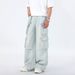 Men's Light Blue Cargo Jeans With Multiple Pockets - Y2K Streetwear, Hip-Hop Fashion, Wide-Leg High-Waisted Pants For Casual & Stylish Outfits_mkmklike.com
