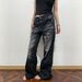 Unisex Vintage Washed Denim Pants - Straight Leg With Subtle Flare, Distressed Cat Whisker & Lightning Details For Men Women_mkmklike.com