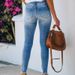 Ripped Slim-fit Washed Torn Pants Women's Denim Trousers_mkmklike.com