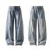 American Retro Blue Curved Hem Jeans Men, Spring, Autumn, Winter Trendy Brand, Stylish Loose Straight-leg Wide-leg Pants_mkmklike.com