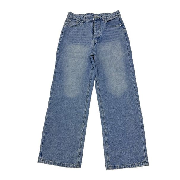 Men's & Women's Vintage Light Blue Distressed Jeans | Relaxed Straight-Leg Denim Pants | American Retro Washed Blue Vibe | S/M/L/XL_mkmklike.com