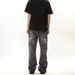 Men's Distressed Flared Jeans - Vintage Washed Black Gray Denim Pants With Ripped Hem & Streetwear Style_mkmklike.com