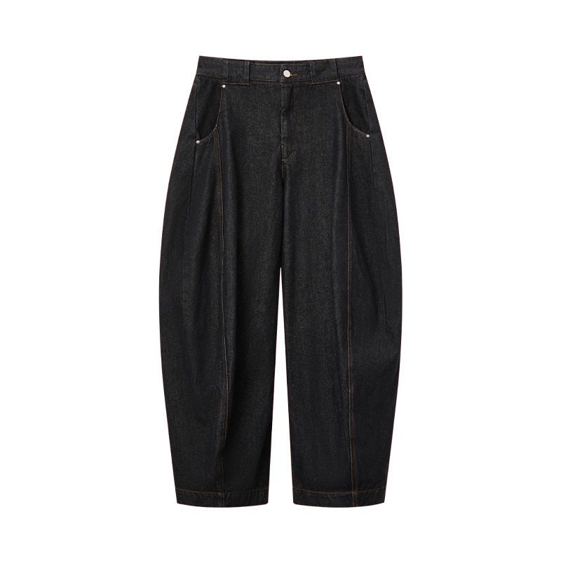 Women's Clothing Retro Original Color Denim Black Scimitar Wide Leg Casual Straight Loose Denim Trousers For Men And Women_mkmklike.com