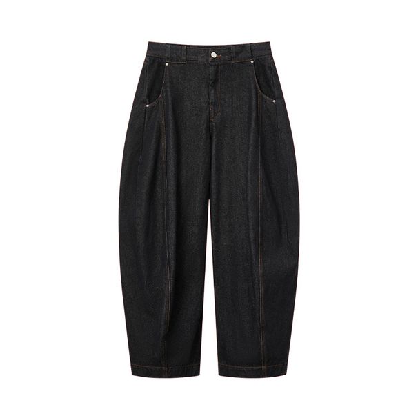 Women's Clothing Retro Original Color Denim Black Scimitar Wide Leg Casual Straight Loose Denim Trousers For Men And Women_mkmklike.com