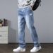Men's Relaxed Fit Stretch Jeans Straight Leg Denim Pants Fleece Lined Adjustable Drawstring Waist_mkmklike.com