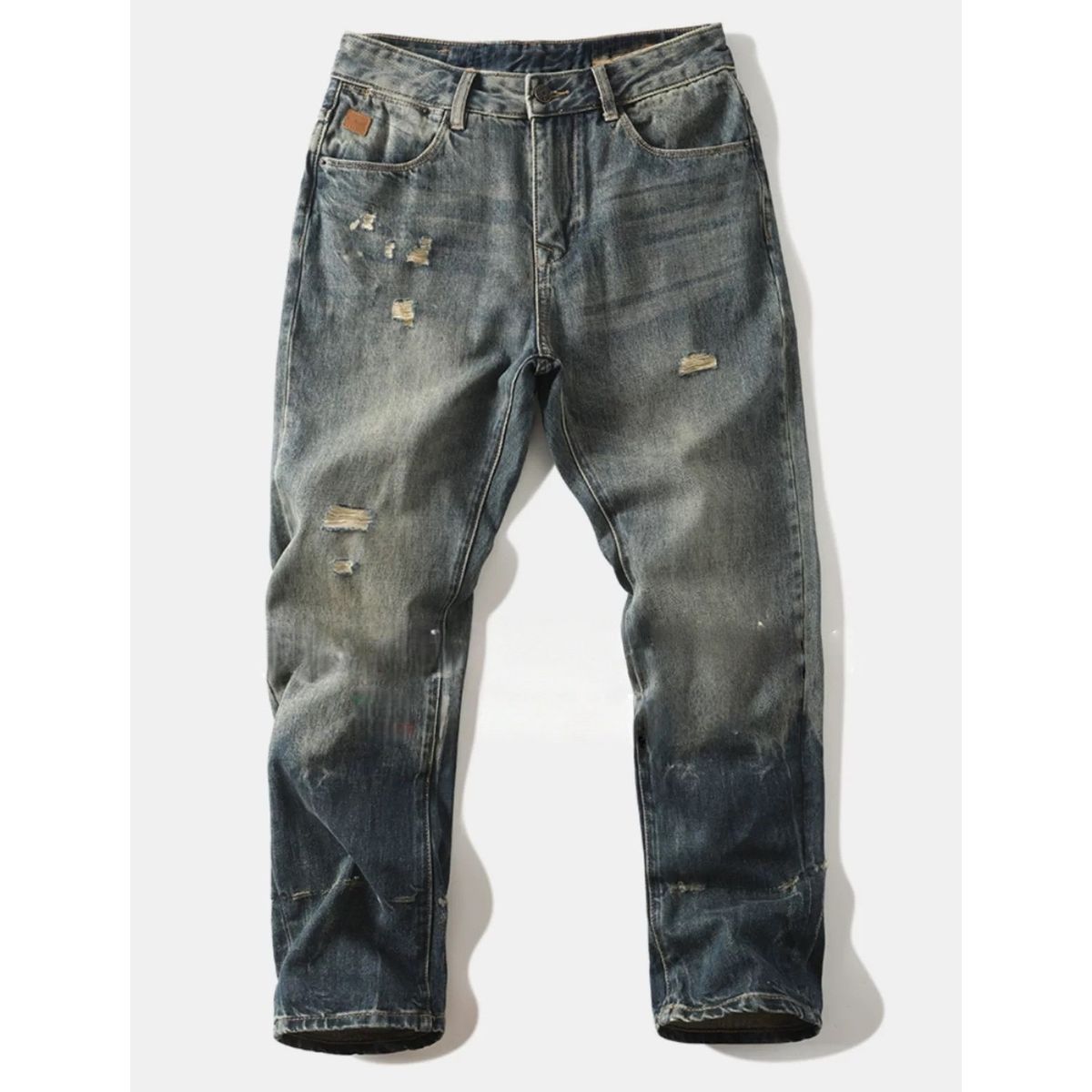 Men's Slim Fit Straight Leg Jeans Distressed Washed Mid Stretch Casual Trousers Long Midweight Softener Machine Washable_mkmklike.com