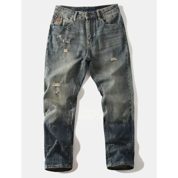 Men's Slim Fit Straight Leg Jeans Distressed Washed Mid Stretch Casual Trousers Long Midweight Softener Machine Washable_mkmklike.com