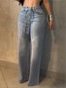 Women's High Waist Wide Leg Jeans Rhinestone Embellished Belted Denim Zipper Jacket England Style Spring/Autumn Fashion_mkmklike.com
