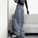 Women's Sweet Cool Embroidered Curved Blade Jeans Loose Fit Slimming Wide Leg Floor Length Trousers Autumn Design_mkmklike.com