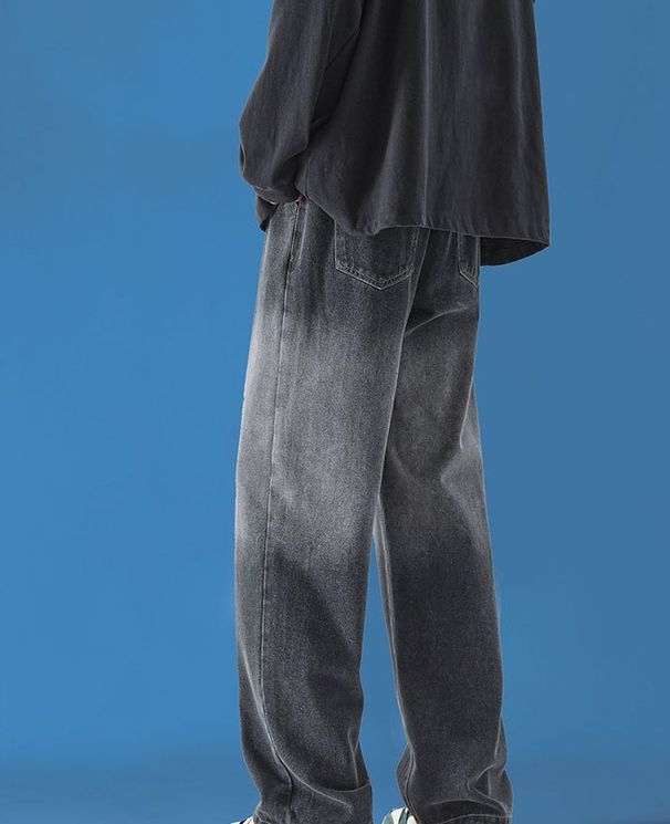 Black Gradual Change Jeans Men's Summer American High Street Trendy Brand Straight Loose Wide Leg Fried Street Ruffian Handsome Pants_mkmklike.com