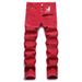Men's Clothing Letter Embroidery Men's Slim Fit Floral Pants, Fashionable Elastic Skinny Casual Long Pants_mkmklike.com