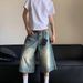 Vintage Washed Denim Bermuda Shorts – Relaxed Fit Wide-Leg 7/10 Length Unisex Jeans (Retro High-Waisted Distressed Cotton Summer Shorts)_mkmklike.com