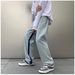 Men's Retro Style Loose Fit Denim Jeans Fashion Cropped Simple Design_mkmklike.com
