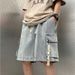 Men's Workwear Denim Shorts - Summer Casual Loose Fit Mid-Length Cargo Shorts With Drawstring Waist, Washed Cotton Fabric For Teen Boys & Young Adults_mkmklike.com