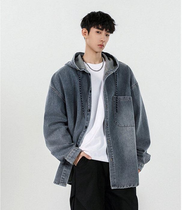 Spring And Autumn American Retro Men's Casual Hooded Denim Korean Style Loose Couple Long Sleeve Jacket Top_mkmklike.com