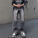Retro Washed Gradual Change Jeans Men's Summer Thin Straight Drawstring Trendy Brand American High Street Casual Long Pants_mkmklike.com
