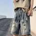 Men's Clothing Summer New Men's Denim Shorts Ripped Trendy Retro Simple All Match Youth Jeans_mkmklike.com