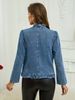 Women's Denim Jacket With Ruffled Hem And Button-Free Design, Lightweight Spring/Summer Top, Comfortable Cotton Blend_mkmklike.com