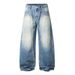 Unisex High Street Washed Denim Jeans - Vintage Banana Cut Wide Leg Pants With Distressed Details For Men & Women_mkmklike.com