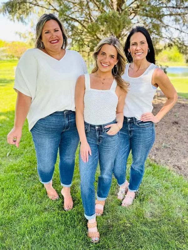 Women's High-Waisted Stretchy Flared Jeans - Vintage Retro Style With Pockets, Comfortable Cotton Blend For Casual & Chic Outfits_mkmklike.com