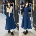 ELLE Super Stylish Denim Blue For Women, Autumn New Slimming And Concealing College Style Vest Dress Two-Piece Set_mkmklike.com