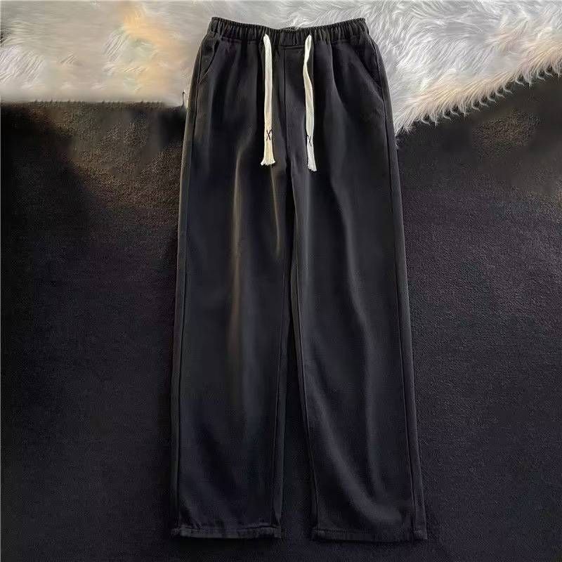 Men's Clothing Elastic Waist Denim Trousers Spring And Autumn Wide Leg Mopping Trousers Autumn And Winter Loose Straight Dark Blue Trousers_mkmklike.com