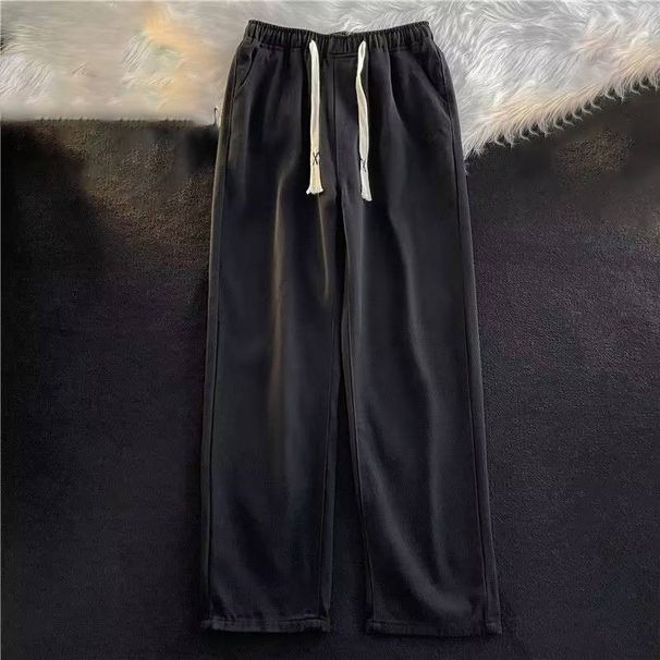 Men's Clothing Elastic Waist Denim Trousers Spring And Autumn Wide Leg Mopping Trousers Autumn And Winter Loose Straight Dark Blue Trousers_mkmklike.com