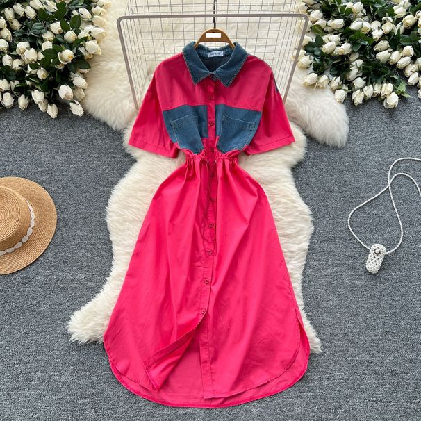 Women's Denim Shirt Dress - Summer 2025 Lapel Design With Tie Waist & Side Slit_mkmklike.com